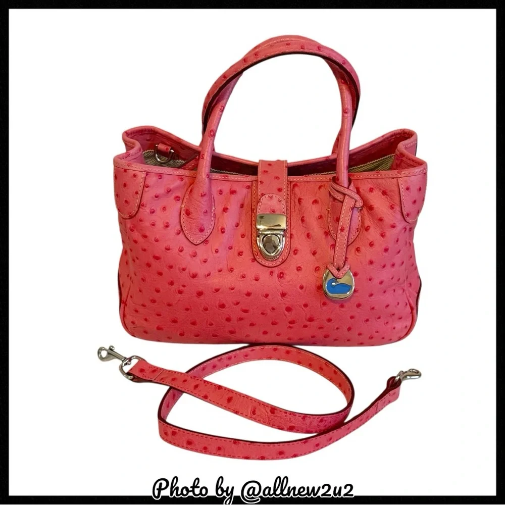 SALE USE BUY NOW Dooney & Bourke Double Handle Ostrich Pattern Pink Satchel - Picture 1 of 16